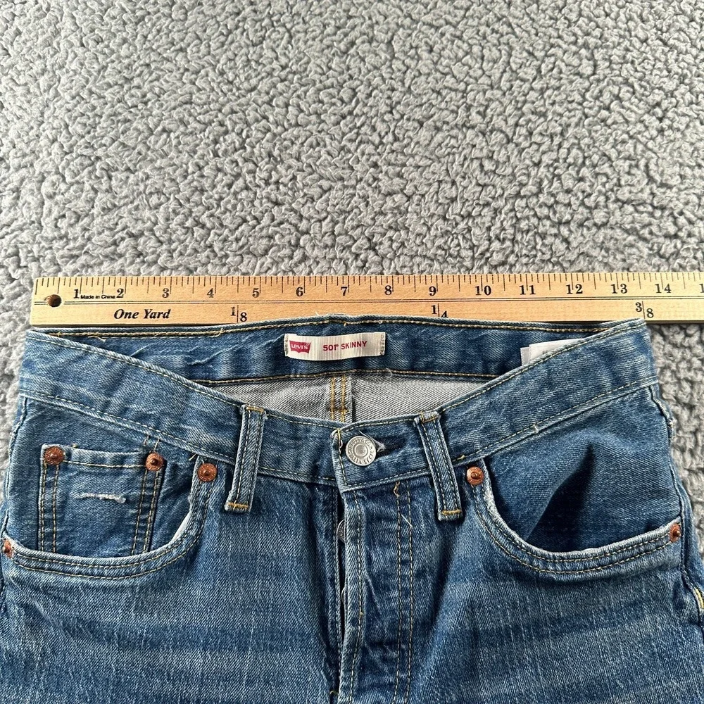 Levis 501 S Jeans Womens 12‎ Premium Button Fly Straight Leg Skinny Distressed